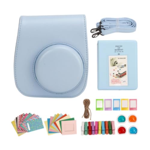 Kit étui appareil photo instantané antichoc léger bleu clair avec stickers de personnalisation