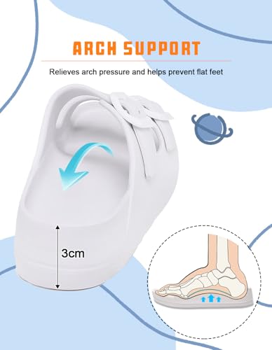 GIWONET Kids Slides Sandals Boys Girls Toddler Double Buckle Summer Shower Beach Pool Water Shoes Slip on Clouds Slippers,White,9 Toddler