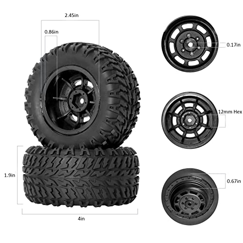 Rc Station 4Pcs 12Mm Hex Rc Wheels And Tires 1/10 Scale Off-Road Tires Preglued/Mounted Rc Tires And Wheels Rim Set With Foam Inserts For Rc Short Course Truck Tires For Traxxas Arrma Redcat #TOP4