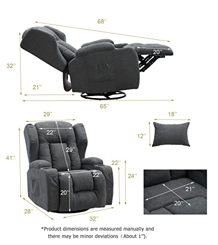 Etageria Rocker Recliner Chair Fabric Nursery Glider 360 Degree Swivel Recliner With Cup Holders/Side Pockets/Lumbar Pillow For Living Room (Fabric, Blue Grey) #TOP1