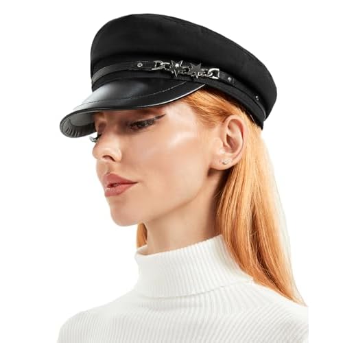 Newsboy Hat for Women PU Leather Visor Fiddler Cap Ladies Cabbie Cap Womens Painter Beret Hat Small Black (54-56cm)