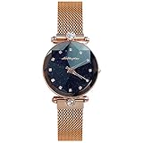 RORIOS Fashion Analogue Quartz Ladies Watches Magnetic Mesh Band Starry Sky Dial Simulated Diamond Wrist Watches