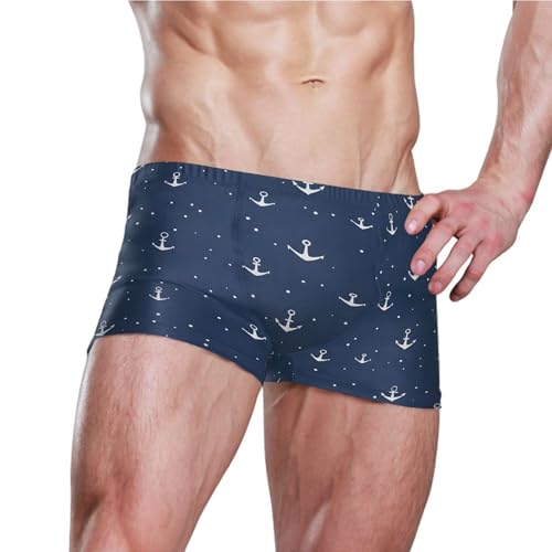 Anchor Blue Mens Swim Trunk Swimwear Bathing Suit Swim Brief Square Leg Board Short S B04036013