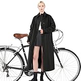 GkgWuxf Chaqueta de lluvia larga para mujer, resistente al viento, resistente al viento, resistente al viento, transpirable, gabardina ligera, ropa de abrigo unisex para adultos, negro, M