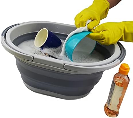SAMMART 11L Collapsible Tub with Handle - Portable Outdoor Picnic Basket/Crater - Foldable Shopping Bag - Space Saving Storage Container (Grey/Dark Grey, 1)