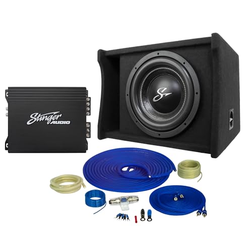 STINGER Audio Party Pack - Single 10" 700W RMS/1200W Max Loaded Ported Vented Subwoofer Enclosure Box Bass Package with Monoblock Amplifier & Amp Wiring Kit | Car Audio Bass Bundle