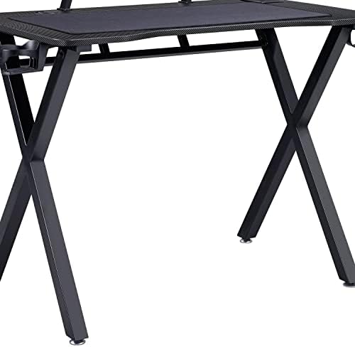 Yaheetech Computer Desk Gaming Desk Office Work Table Gaming Table Movable Writing Desk Sturdy Steel Frame with Headphone Storage for Home Office,Black