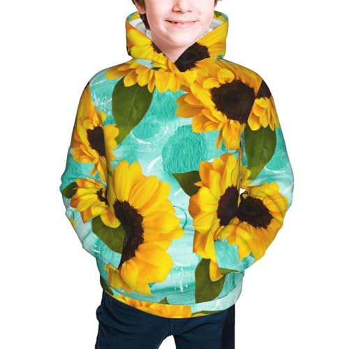 Yellow Sunflowers With Green Leaves Kid Hoodies Boys Sweatshirts Girls Pullover with Pocket3