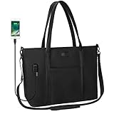 Laptop Tote Bag,17inch Laptop Purse Work Bag for Women Multiple Compartments (Large Black)