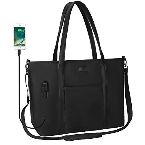 Laptop Tote Bag,17inch Laptop Purse Work Bag for Women Multiple Compartments (Large Black)
