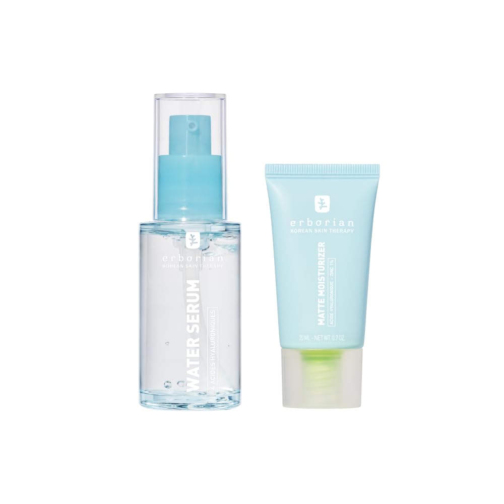 Erborian Duo Idratazione Hydra Water Serum & Matte Moisturizer, Siero Rimpolpante con Acido Ialuronico & Crema Idratante 24h Finish Matte, Cosmesi Coreana, Finish Matte