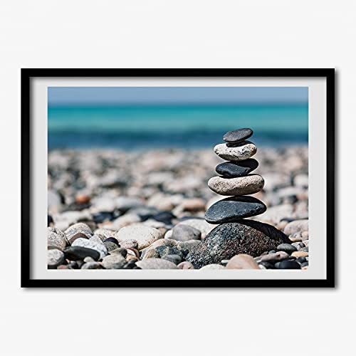 Affiche 70x50 cm tableau peinture Tulup avec cadre photo MDF moderne motif tas de pierres déco