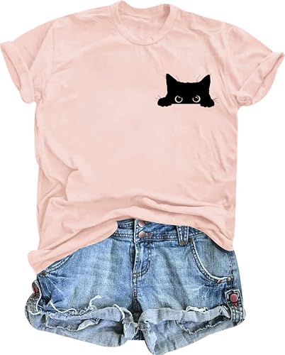 Cat Shirts for Women Funny Black Cat Tshirt Cat Mom Shirt Cute Graphic Tee Casual Short Sleeve T-Shirts