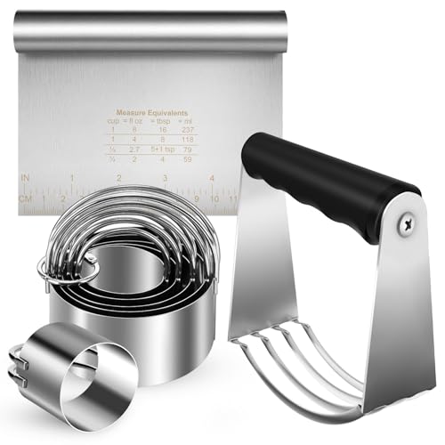 Stainless Steel Biscuit Cutter Set, Pastry Scraper and Dough Blender,