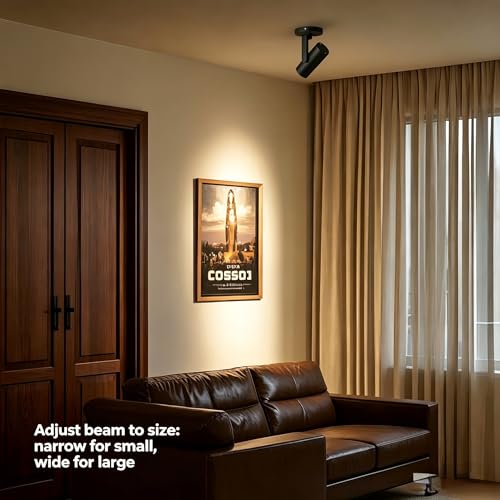 Opulux 12W LED Dimmable Zoomable Ceiling Spotlight Indoor – Adjustable Beam Angle 10-55° Surface Mount Wired Accent Spot Light for Picture, Plants & Painting | Warm White 3000K CRI 97, Black by Opulux - Used condition - Image 7