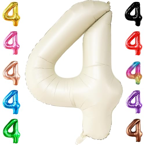 Image of KatchOn Cream White 4 Balloon Number 40 Inch, 4th Birthday Decor for Party | Number 4 Balloons for Birthdays, Creme Number 4 Balloon, 4 Year Old Balloon for 4th Birthday Party Supplies