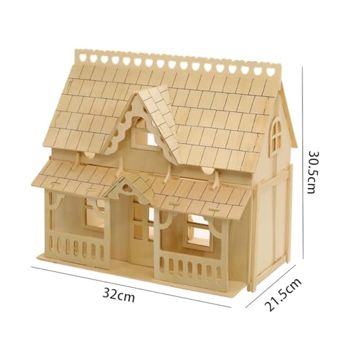 Hoite Casa de muñecas de madera, casa grande con porche completo, modelo de ensamblaje de simulación tridimensional de madera 3D, construcción artesanal - imagen 7