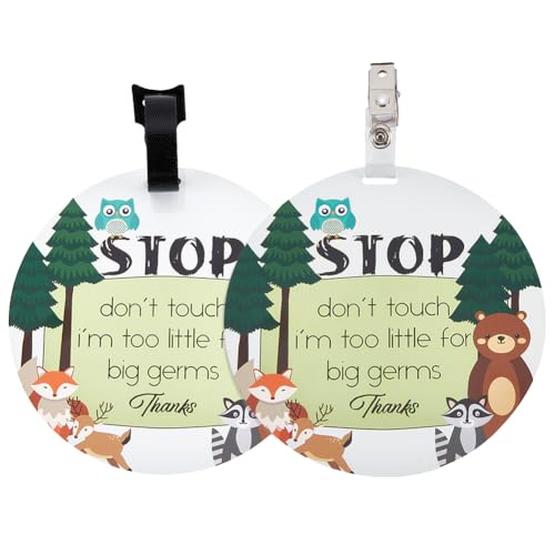 Image of PLIGREAT 2 Pack Please Dont Touch Baby Signs, Stop Touching Baby Sign for Baby Carriers Baby Car Seat, No Touching Kissing Baby Sign for Newborn Baby Girl Boy Stroller Tags with Hanging Strap and Clip