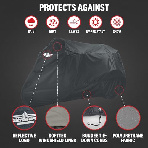 UltraGard Motorcycle Trike Cover - Weather-Resistant with Elastic Hem, Rustproof Grommets, Storage Bag, Windshield Liner, Antenna Flaps & Expandable Windshield Pockets by UltraGard - Image 3