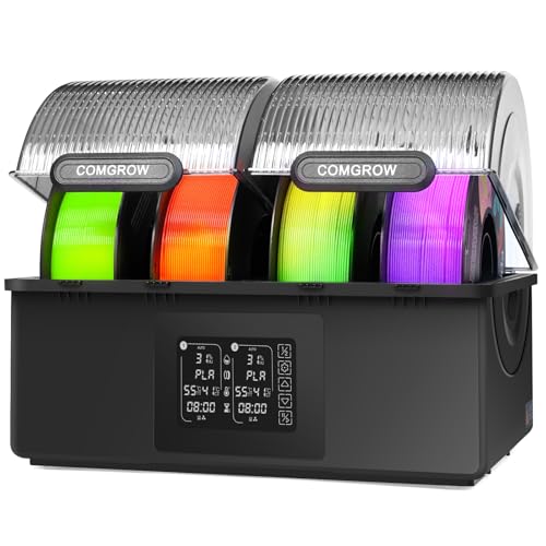 Comgrow SH03 Filamenttrockner, 4-Spulen Trocknerbox, Doppelter 200W-PTC bis 85°C, 2 Unabhängige Heizkammern, Automatische Entfeuchtung & Dichtung für PLA PETG ABS TPU ASA 1,75/2,85mm