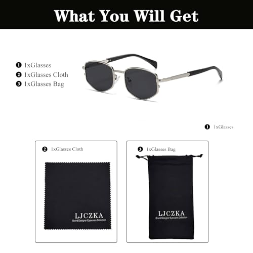Image of LJCZKA Trendy Square Metal frame Sunglasses for Women Men Retro Polygon Sun Glasses Luxury Classic Shades