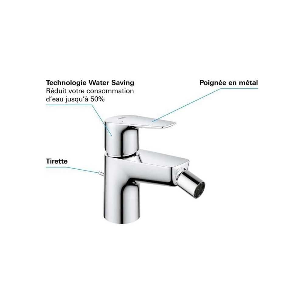 Grohe Start Edge Miscelatore Monocomando per Bidet, Cromo, Scarico a saltarello 1 1/4", Installazione veloce, 23345001