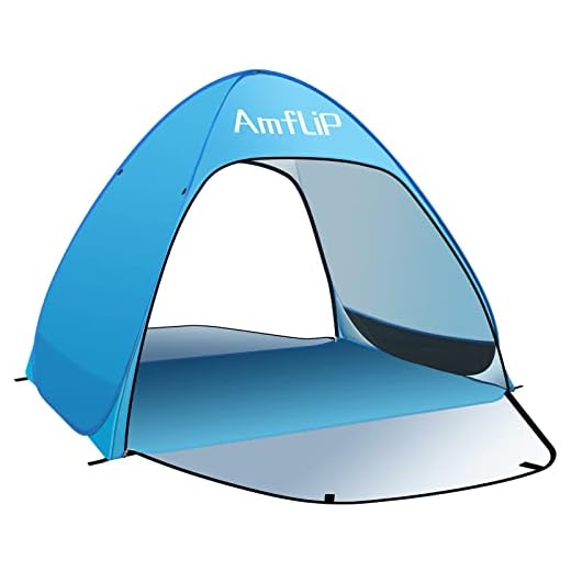 Amflip Tienda de Playa Pop Up para 1-3 Personas, Protección Solar UPF 50+ con Saco Terrero, Bolsa de Almacenamiento, Puertas de Doble Cremallera, Piquetas para Playa, Campaña, Viajes, Pesca, Picnic