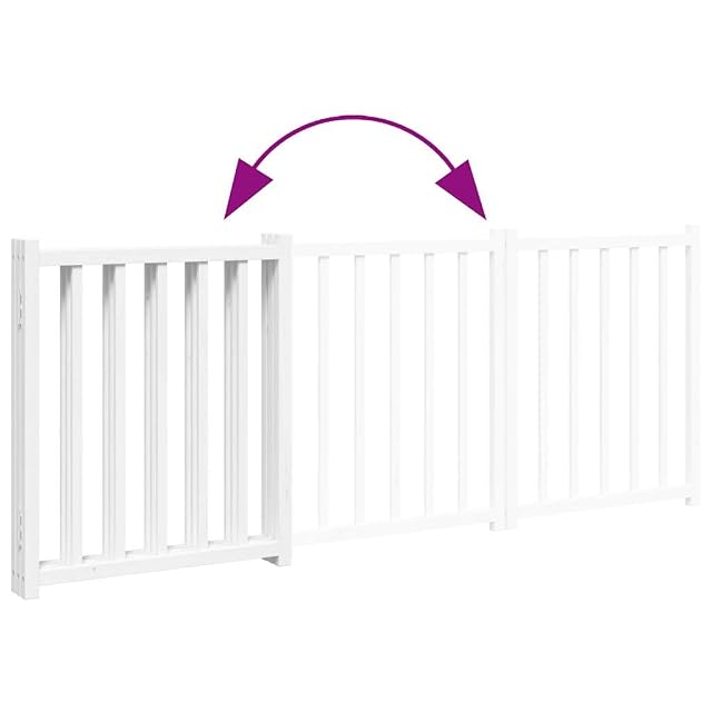 Foto 4 de 8 de vidaXL Puerta de Perros Plegable 3 Paneles Madera Abeto Blanco 150 cm, Puerta para Mascotas