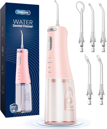 Onlyone Rechargeable Cordless Water Flosser with Adjustable Water Pressure for Daily Oral Care, Power Dental Flosser for Home and Travel Use, Portable Oral Irrigator for Sensitive Gums and Braces Care 300ML
