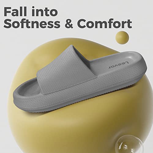 Leevar Grey Cloud Slides For Women And Men - Soft, Comfy, Relax Cloud Slippers, Thick Sole, Non-Slip Pillow Slippers, Easy To Clean, Shower, Swimming, Beach, Indoor And Outdoor Pillow Slides #TOP1