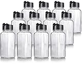 4 oz / 120 ml Clear Glass Square Spice Jar with Black Sifter (12 pack) - Two Sided Sifter Cap (shaker holes/pour open) and Freshness Seal for a professional look