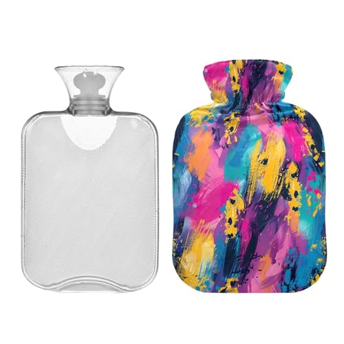 Colorful Graffiti Hot Water Bottle Bag with Cover, 1 Liters Winter Hot Water Bag for Menstrual Cramps, Neck, Shoulder, Back Pain Relief, Hot and Cold Compress