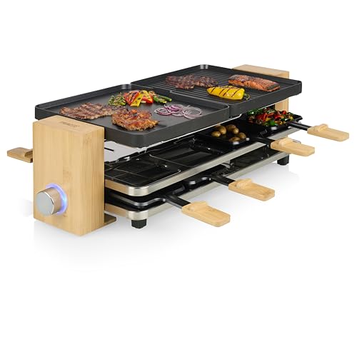 Princess 162918 Raclette Pure 8, para 8 personas, placas de plancha y parrilla reversibles,...