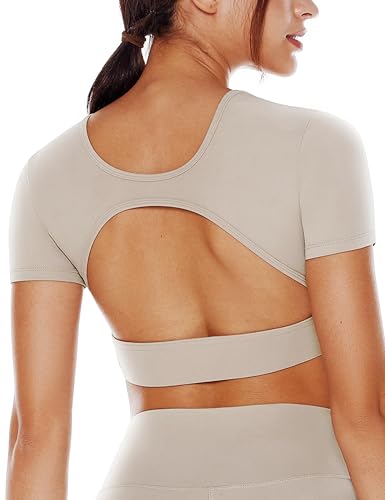 Haut court d'entraînement dos nu femme ENERBLOOM t-shirt compression manches courtes