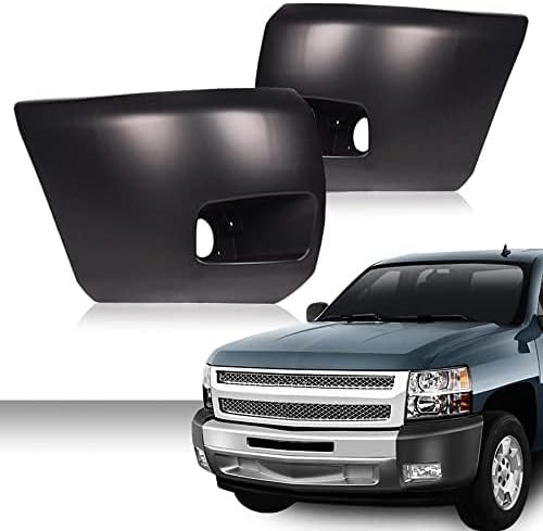 G-PLUS Front Bumper End Compatible with Chevy Silverado 1500 Front Right and Left Side Primed Face Bar Cap With Fog Llights Hole GM1004147 GM1005147 2007-2013,Black