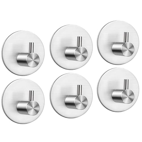 LYLIN Ganchos autocolantes para toalhas, sem orifícios, resistentes à água, de aço inoxidável, ganchos de parede, ganchos adesivos para casa de banho, sanita, cozinha (6 unidades, prateado)