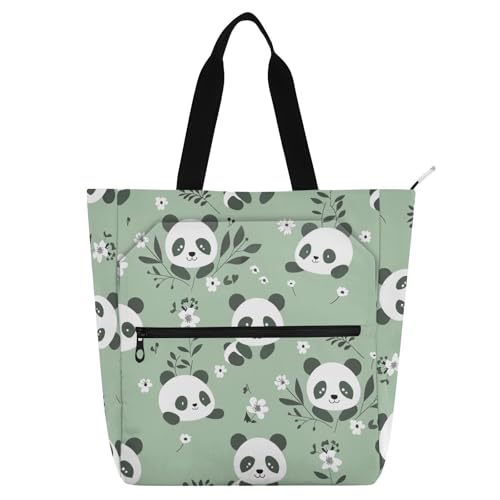 Bolsa de mano con múltiples bolsillos y estampado resistente de lindo panda verde bebé
