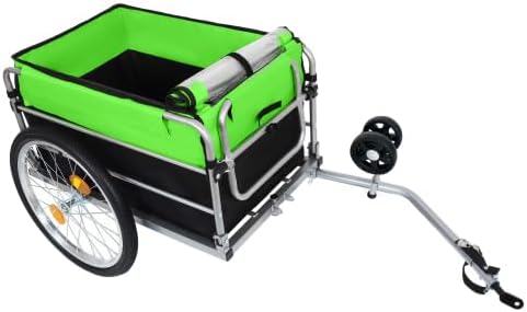 Bike Cargo Trailer Aluminum Frame Luggage Cart Heavy Duty 220 lbs Bicycle Wagon Folding Grocery Hauler with with Safe Hitch System and Removable Cover for Cycling, Green