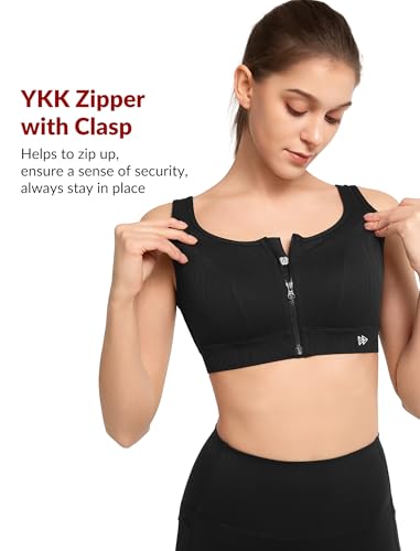 Yvette High Impact Sports Bras for Women Front Zipper Jacquard Plus Size Full Support Molded Cup Sports Bra for Running4