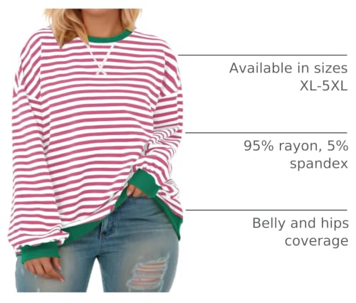 Image of ROSRISS Womens-Plus-Size-Oversized-Sweatshirts Striped Colorblock Long Sleeve Shirts Casual Crewneck Pullover Sweaters XL-5XL