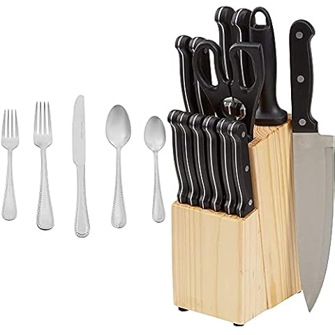 Amazon Basics 20-Piece Flatware and Knife Set Cover