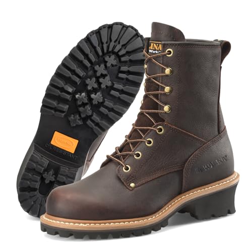 Carolina Elm 8” Logger Work Boots for Women - Rugged Leather Upper, Pillow Cushion Footbed, and Welted Oil- and Slip-Resistant Outsole, EH Rated, Dark Brown - 8.5 M