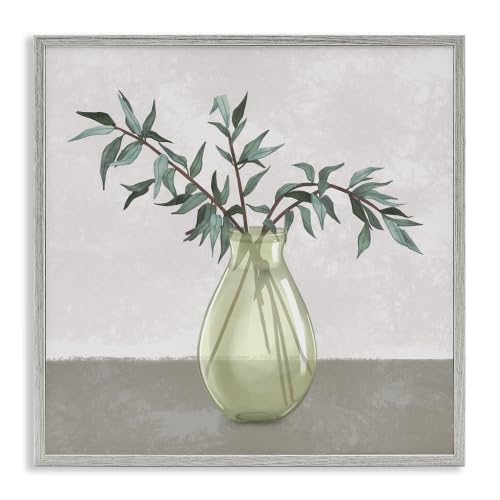 Neutral Grey Vase and Plant Floral, 12 x 12 Inch Framed Giclée Print