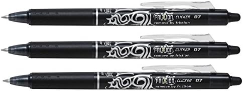Pilot Frixion Clicker 0.7mm Tip Erasable Ink Gel Pen Tattoo Design Black Ink (Pack of 3) Supplied Loose
