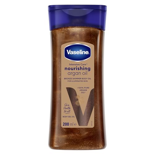 Vaseline Intensive Care Nourishing Argan + Bronze Shimmer Body Oil 200ml Gel | For Illuminated Skin | Goodness of 100% Pure Argan Oil*