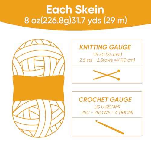 Image of 8 Packs Jumbo Chunky Chenille Yarn - 1820g(64oz) 254 Yards (761ft) Bulky Yarn - Chunky Yarn for Hand Knitting Blanket,Cushions, Pet Bed - Soft and Durable(Yellow)