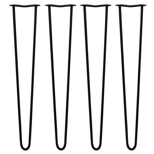Image of Monster Shop SKISKI Hairpin Table Legs 28inch / 71cm 4PCS 2 Prong 12mm Thickness Black Steel with Protector Feet DIY Project Furniture Heavy Duty for Office Desk Dining Room Kitchen