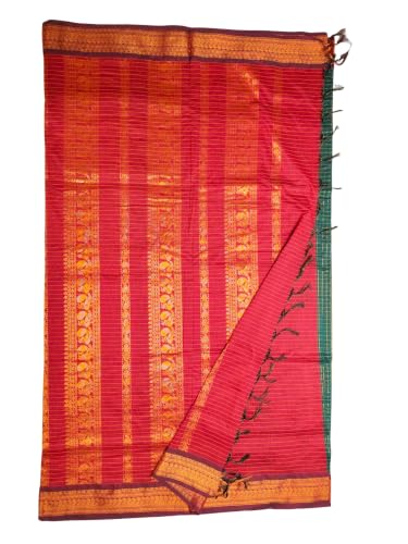 Image of Pure Kalyani Cotton Saree | Zari Border & Blouse Piece - Lata Gadwal Design | Traditional Saree
