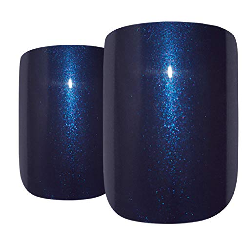 Bling Art False Nails French Fake Glitter Blue Squoval 24 Acrylic Medium Tips