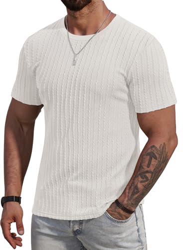 Men Textured Knit T-Shirts Casual Stretch Ribbed Short Sleeve Shirt (S-XXL)